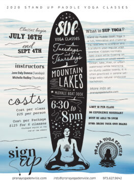 SUP Yoga Class Flyer Design for Prana Yoga Center in Denville, NJ.